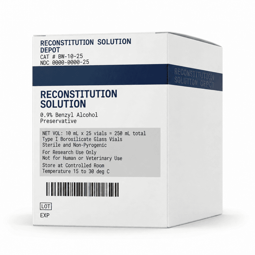 Reconstitution Solution Depot 25-Vial Pack · 25× 10mL Reconstitution Solution · CAT BW-10-25